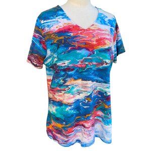 Parsley & Sage Watercolor Abstract Shirt Cotton Maximalist Multicolor Artsy-XL